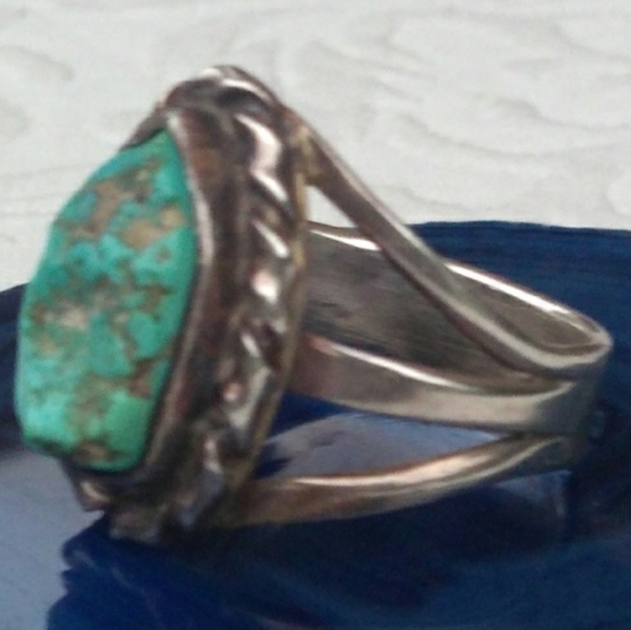 Native American Sterl.Silver Raw Turquoise Ring VINTAGE - Picture 6 of 16